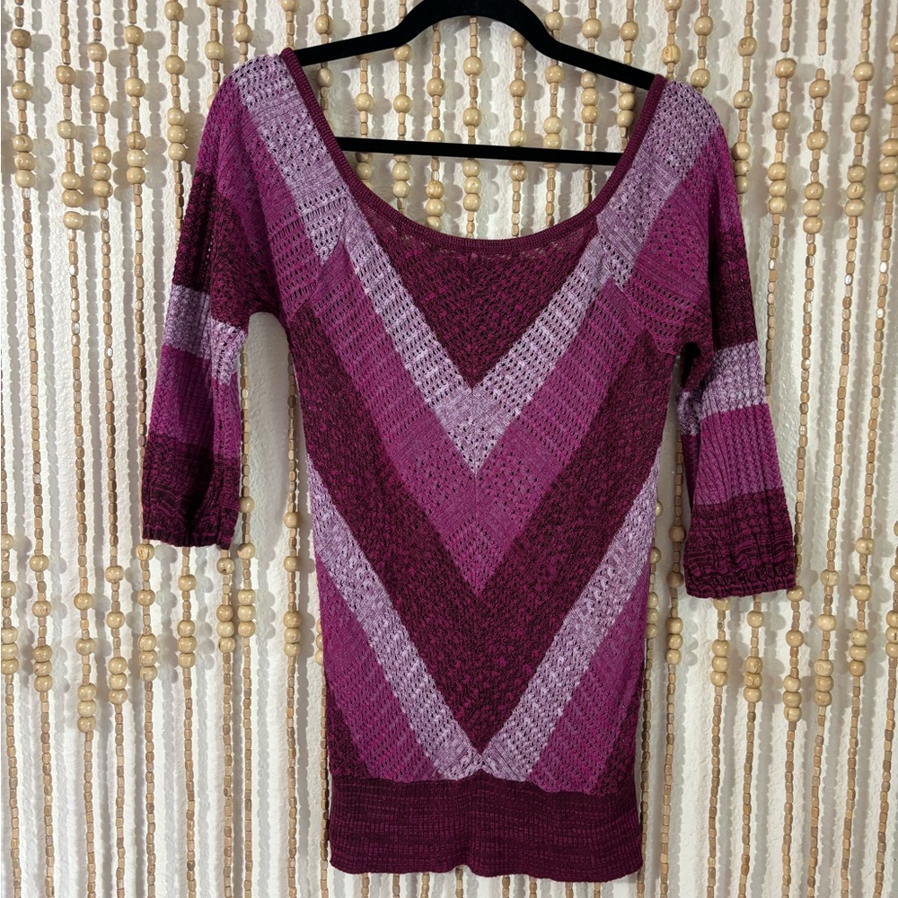 Y2K Dolman Knit Pink Purple Chevron Striped Half Sleeve Girlhood Core Boho Top